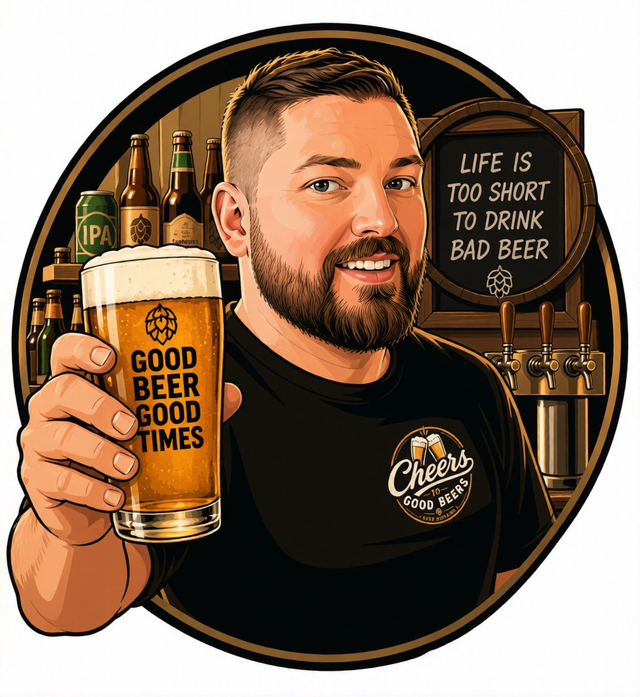 Chris, the person behind Cheers to Good Beers, holding a pint
